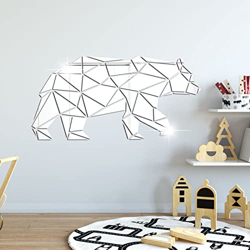 Spiegelfliesen Selbstklebend Geometrischer Tierbär Spiegelfliesen Acrylic Klebespiegel DIY Dekorieren Spiegel Selbstklebend Wandtattoo Wohnzimmer Schlafzimmer Badezimmer 25x50cm von ZHOUHONG