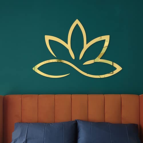 Spiegelfliesen Selbstklebend Goldener Lotus Spiegelfliesen Acrylic Klebespiegel DIY Dekorieren Spiegel Selbstklebend Wandtattoo Wohnzimmer Schlafzimmer Badezimmer 26.3x40cm von ZHOUHONG