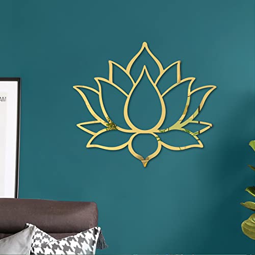 Spiegelfliesen Selbstklebend Goldener Lotus Spiegelfliesen Acrylic Klebespiegel DIY Dekorieren Spiegel Selbstklebend Wandtattoo Wohnzimmer Schlafzimmer Badezimmer 34.8x40cm von ZHOUHONG