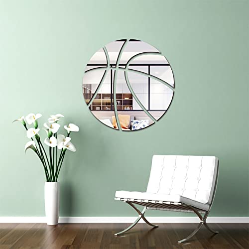 Spiegelfliesen Selbstklebend Silber Basketball Spiegelfliesen Acrylic Klebespiegel DIY Dekorieren Spiegel Selbstklebend Wandtattoo Wohnzimmer Schlafzimmer Badezimmer 30cm von ZHOUHONG