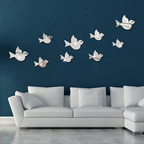 Spiegelfliesen Selbstklebend Silberner Vogel Spiegelfliesen Acrylic Klebespiegel DIY Dekorieren Spiegel Selbstklebend Wandtattoo Wohnzimmer Schlafzimmer Badezimmer 1 Set von ZHOUHONG