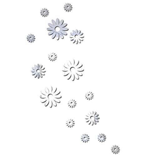 Spiegelfliesen Selbstklebend Süße Blume Silber Spiegelfliesen Acrylic Klebespiegel DIY Dekorieren Spiegel Selbstklebend Wandtattoo Wohnzimmer Schlafzimmer Badezimmer 25x50cm von ZHOUHONG