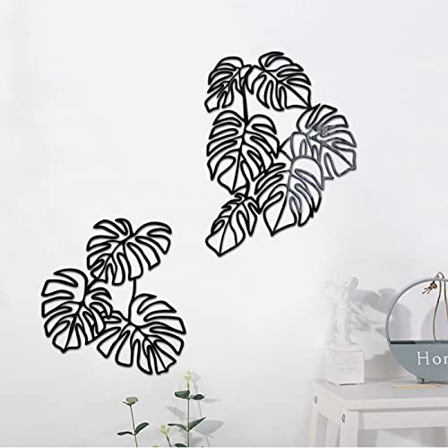 Spiegelfliesen Selbstklebend Tropisches Blatt Schwarz Spiegelfliesen Acrylic Klebespiegel DIY Dekorieren Spiegel Selbstklebend Wandtattoo Wohnzimmer Schlafzimmer Badezimmer 1 Set von ZHOUHONG
