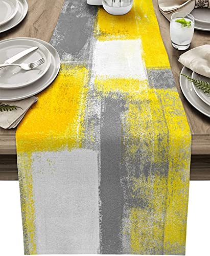 Tischläufer Gelb Grau Weiß Tischläufer Frühling Polyester Abwaschbar Tischläufer Filz für Familienfeiern Hochzeiten Hotel Indoor und Outdoor Party Table Runner Modern 33x178cm von ZHOUHONG