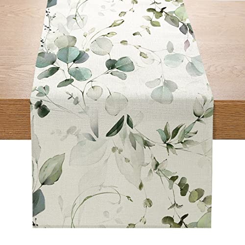 Tischläufer Salbei Grün Tischläufer Frühling Polyester Abwaschbar Tischläufer Filz für Familienfeiern Hochzeiten Hotel Indoor und Outdoor Party Table Runner Modern 33x229cm von ZHOUHONG