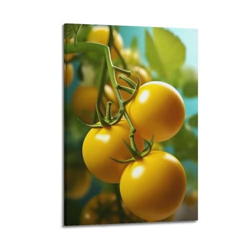Kunstvolles Wandbild, Motiv: Früchte, frische gelbe Kirschtomaten, Strauß, Nahaufnahme, Realismus, künstlerisches Wandbild, modernes Wandbild, 20 x 30 cm von ZHOUKEG