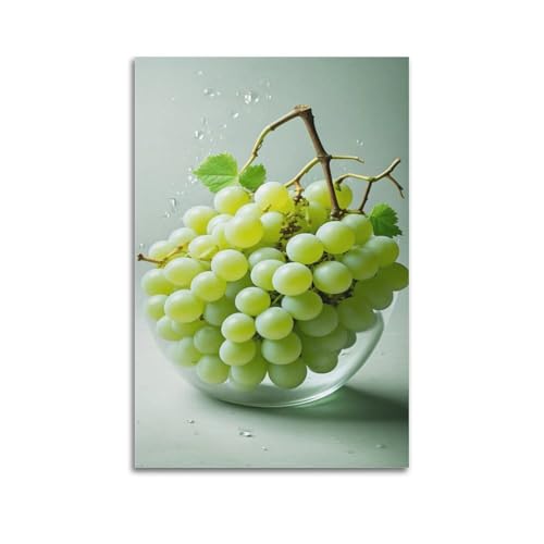 ZHOUKEG Kreative Fotografie, künstlerisches Wandbild, modernes Wandbild, Motiv: Früchte, grüne Trauben und Wassertropfen, 20 x 30 cm von ZHOUKEG