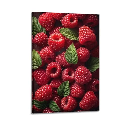 ZHOUKEG Kunstvolles Wandbild, Motiv: Früchte, frisch gepflückte rote Himbeeren, modernes Wandbild, 30 x 45 cm von ZHOUKEG