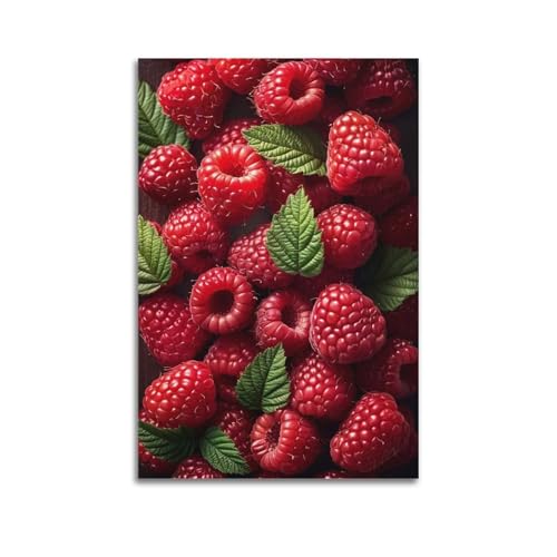 ZHOUKEG Kunstvolles Wandbild, Motiv: Früchte, frisch gepflückte rote Himbeeren, modernes Wandbild, 60 x 90 cm von ZHOUKEG
