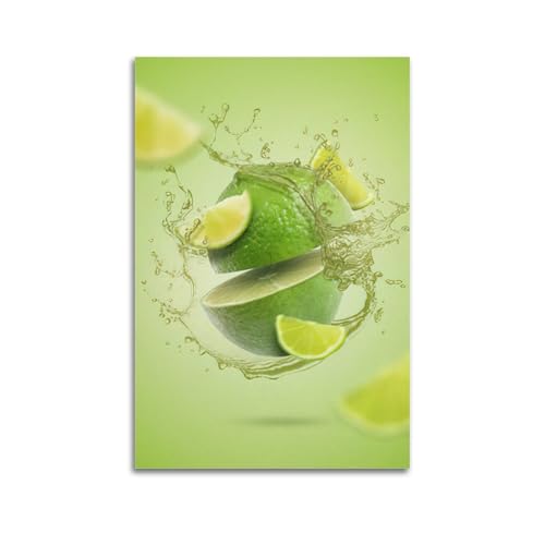ZHOUKEG Kunstvolles Wandbild, Motiv: Früchte, grüne Limetten mit spritzendem Saft, modernes Wandbild, 30 x 45 cm von ZHOUKEG
