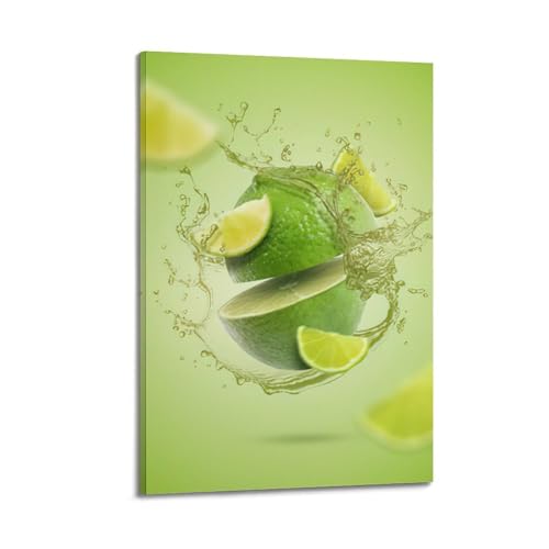 ZHOUKEG Kunstvolles Wandbild, Motiv: Früchte, grüne Limetten mit spritzendem Saft, modernes Wandbild, 50 x 75 cm von ZHOUKEG
