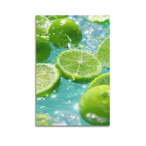 ZHOUKEG Kunstvolles Wandbild, Motiv: Früchte, grüne Limetten und Wasserspritzer, modernes Wandbild, 40 x 60 cm von ZHOUKEG