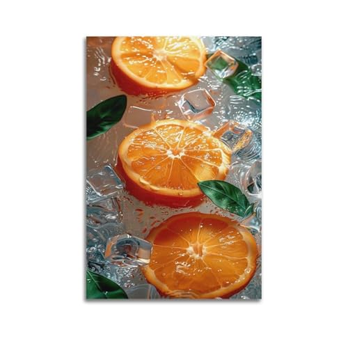 ZHOUKEG Kunstvolles Wandbild, Motiv: Früchte, vereiste Orangenscheiben, modernes Deko-Poster, 30 x 45 cm von ZHOUKEG