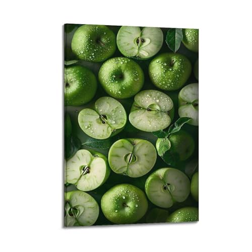 ZHOUKEG Kunstvolles Wandbild, Motiv: Obstgrüne Äpfel mit Blättern, modernes Wandbild, 20 x 30 cm von ZHOUKEG