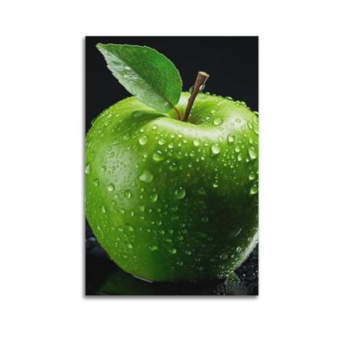 ZHOUKEG Kunstvolles Wandbild, Motiv: Obstgrüne Äpfel mit Tau, modernes Wandbild, 20 x 30 cm von ZHOUKEG
