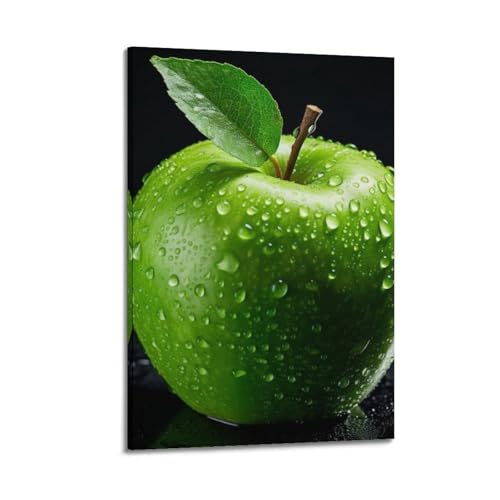 ZHOUKEG Kunstvolles Wandbild, Motiv: Obstgrüne Äpfel mit Tau, modernes Wandbild, 60 x 90 cm von ZHOUKEG