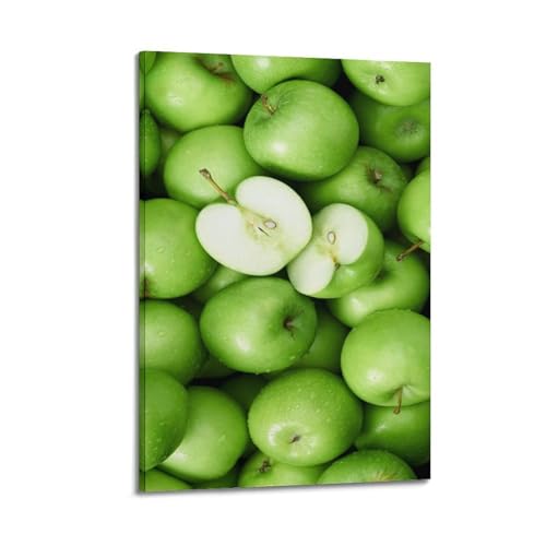 ZHOUKEG Kunstvolles Wandbild, Motiv: Obstgrüne Äpfel mit Wassertropfen, natürlicher Realismus, modernes Wandbild, 20 x 30 cm von ZHOUKEG