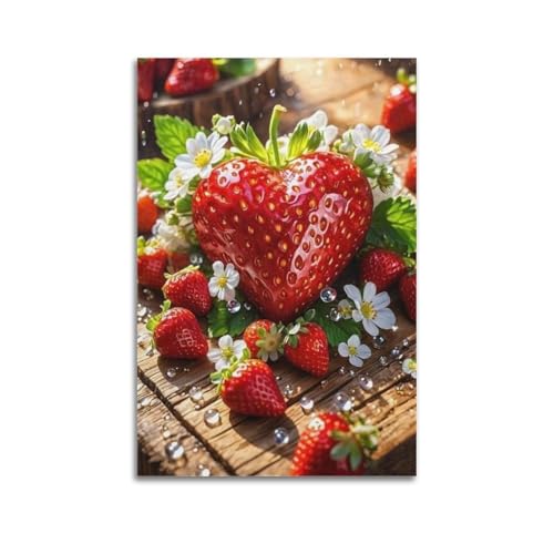 ZHOUKEG Kunstvolles Wandbild, Motiv: Obstherz, Erdbeere mit kleinen Blumen, modernes Wandbild, 30 x 45 cm ZHOUKEG Kunstvolles Wandbild, Motiv: Obstherz, Erdbeere mit kleinen Blumen, modernes Wandbild, 30 x 45 cm von ZHOUKEG