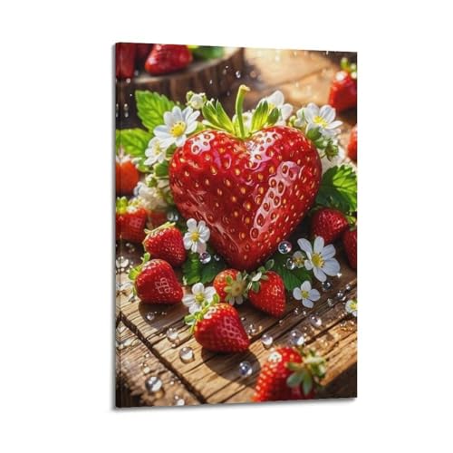 ZHOUKEG Kunstvolles Wandbild, Motiv: Obstherz, Erdbeere mit kleinen Blumen, modernes Wandbild, 40 x 60 cm ZHOUKEG Kunstvolles Wandbild, Motiv: Obstherz, Erdbeere mit kleinen Blumen, modernes Wandbild, 40 x 60 cm von ZHOUKEG