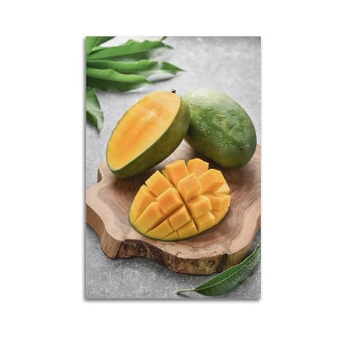 ZHOUKEG Kunstvolles Wandbild, Motiv: grüne Mangos auf Holzteller, modernes Wandbild, Wandbild, 30 x 45 cm von ZHOUKEG