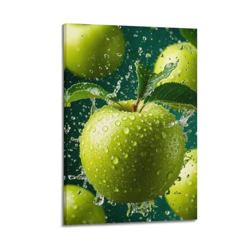 ZHOUKEG Kunstvolles Wandbild, Motiv: grüner Apfel mit Spritzwasser, modernes Wandbild, hängend, 20 x 30 cm von ZHOUKEG