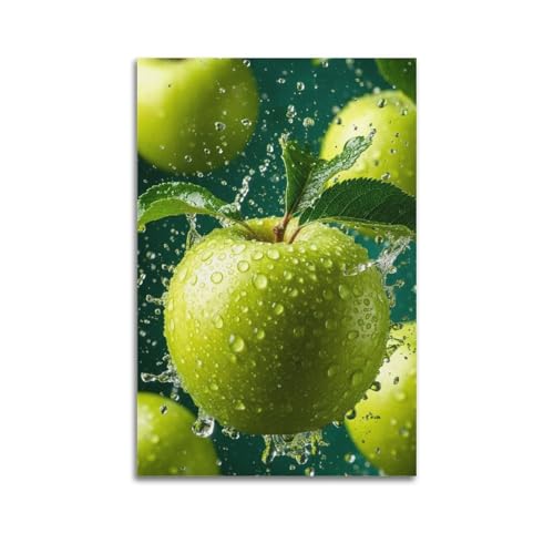 ZHOUKEG Kunstvolles Wandbild, Motiv: grüner Apfel mit Spritzwasser, modernes Wandbild, hängend, 60 x 90 cm von ZHOUKEG