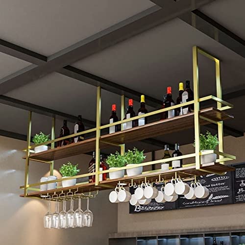 Weinpräsentationsregal, an der Decke hängender Weinglashalter – europäisches Wandpräsentationsregal, 2 Ebenen schmiedeeisernes Weinglasregal, an der Decke hängendes Küchenregal, Vintage-Blumenständer von ZHOUT