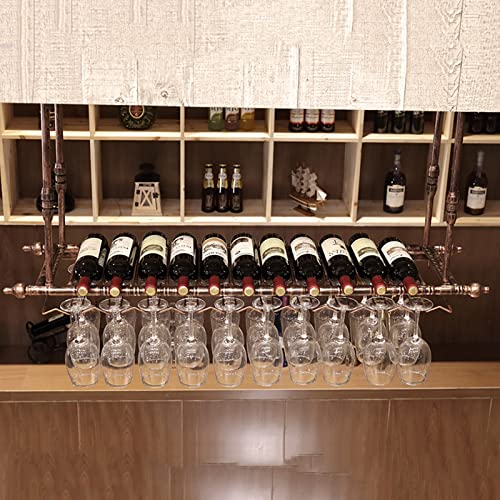 Weinregal, Decken-Weinflaschenhalter, hängender Weinglashalter, Vintage, rustikaler, an der Wand montierter Stielglashalter, Weinaufbewahrungs-Präsentationsständer, verstellbare Höhe/120 x 30 cm von ZHOUT