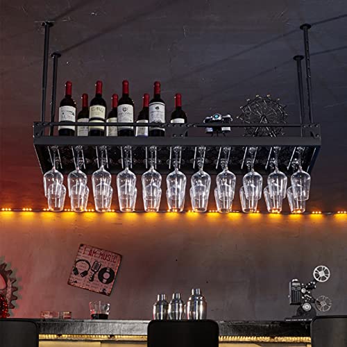 ZHOUT Weinregal | Deckendekorhalter | Home Kitchen Bar Hängendes Aufbewahrungsregal für Weinflaschen und Stielgläser aus Glas | Schwarze schwimmende Organizer-Regale aus Metall/60 * 35 cm von ZHOUT