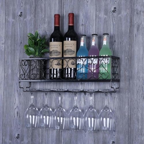 ZHOUT Weinregal zur Wandmontage, Weinflaschenregal mit Glashalter, multifunktionaler Flaschenhalter aus Eisen, einfaches Hängeregal/60 x 25 cm von ZHOUT