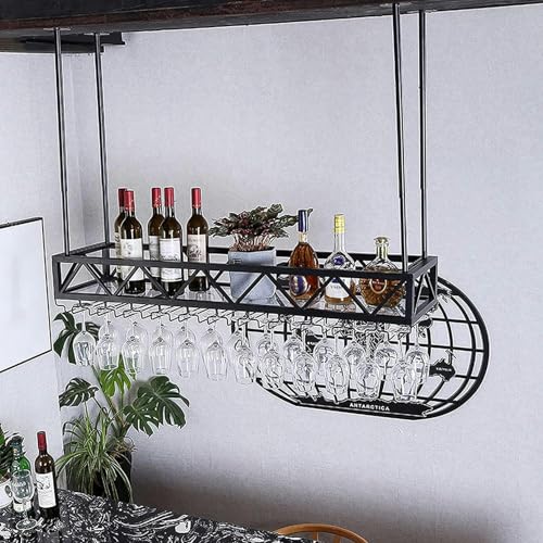 ZHOUT Weinregal zur Wandmontage – mit Glasregal und Regal, verstellbares Weinglasregal aus Metall an der Decke, moderner minimalistischer Stil, Dekoration für Küche, Restaurant und Bar von ZHOUT