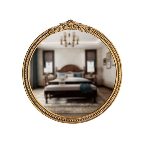 Goldener ovaler Retro-Spiegel an der Wand, dekorativer Spiegel für Wanddekoration, Badezimmer-Eitelkeitsspiegel, hängender Spiegel zum Rasieren/Schminken für Zuhause 80 * 83cm von ZHOUXIAO