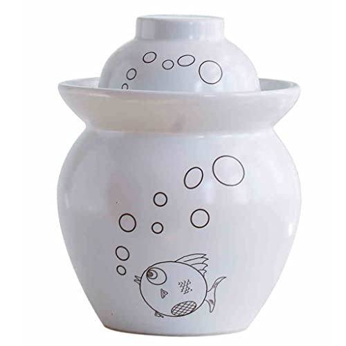 ZHOUXIAO Weißer Traditioneller Chinesischer Keramikfermentation Crock Jar Pickling Jar Mit Wasserdichtung Airllock Deck Fermentationsglas Für Kimchi, Kombucha -Glas 3.5KG von ZHOUXIAO