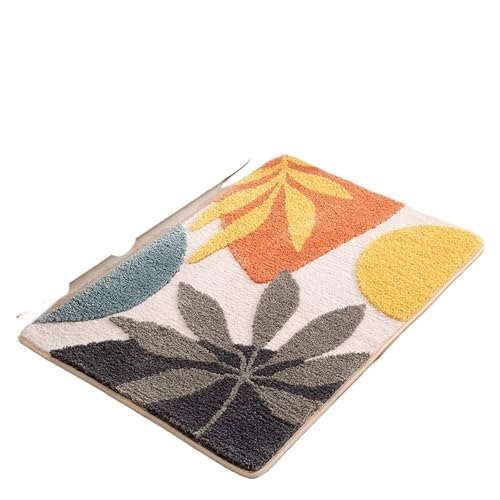 Anti Rutsch Matte Rutschfester Badematten-Teppich mit Pflanzenkunst, abstrakten Blättern, Badezimmerteppich, saugfähig, for Zuhause und Büro, 40 x 60 cm, 50 x 80 cm(Siye-1,50x80cm) von ZHOUXYFDC