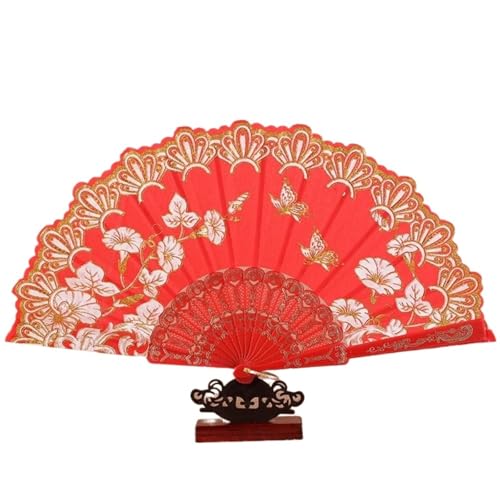 Fächer Antiker Faltfächer, Sommer-Tanz for Frauen, tragbar, elegant, Handfächer(Red) von ZHOUXYFDC
