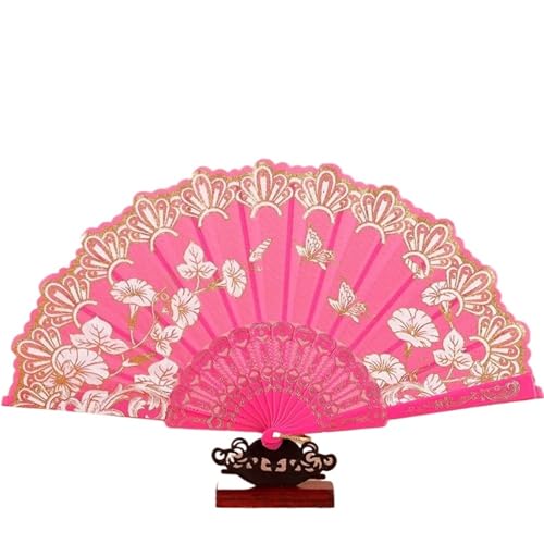 Fächer Antiker Faltfächer, Sommer-Tanz for Frauen, tragbar, elegant, Handfächer(Rose red) von ZHOUXYFDC