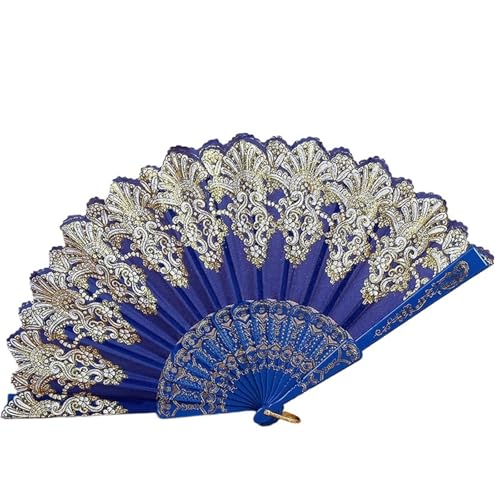 Fächer Muster Handfächer Einzelne Blume Faltbarer Tanz-Kunststofffächer for Damen(Deep blue) von ZHOUXYFDC