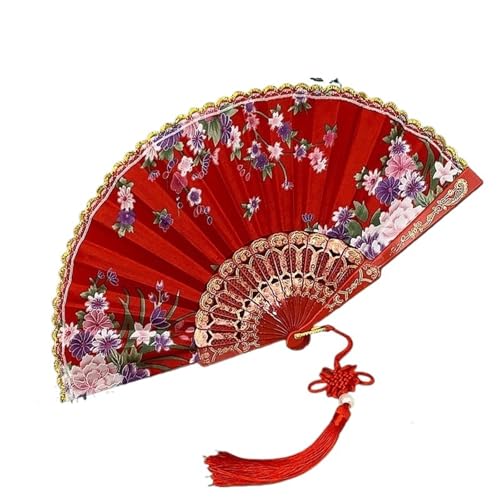Fächer Vintage Seide Falten Kunsthandwerk Home Dekorationen Tanz Hand handgefertigte Zimmer Dekoration Fans(Red 1) von ZHOUXYFDC