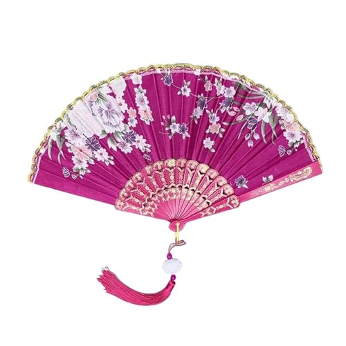 Fächer Vintage Seide Falten Kunsthandwerk Home Dekorationen Tanz Hand handgefertigte Zimmer Dekoration Fans(Rose red) von ZHOUXYFDC