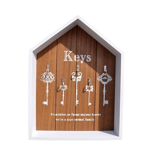 Schlüsselkasten An der Wand montierter Organizer, Schlüsselschrank-Aufbewahrungsbox aus Holz in Hausform mit 5 Haken, Schlüsselhalter, rustikaler Schlüsselaufhänger, Heimdekoration(Old color) von ZHOUXYFDC
