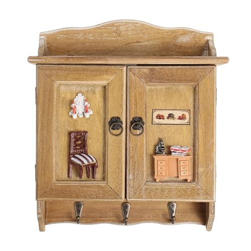Schlüsselkasten Schlüsselkasten-Organizer im Retro-Stil mit Doppeltüren aus Holz, 9 Haken, Schlüsselschrank, an der Wand montierte Halterungen, for die Dekoration zu Hause und im Wohnzimmer(Style D) von ZHOUXYFDC