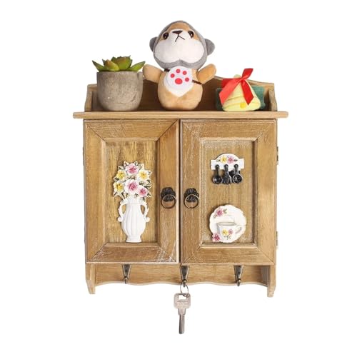 Schlüsselkasten Schlüsselkasten-Organizer im Retro-Stil mit Doppeltüren aus Holz, 9 Haken, Schlüsselschrank, an der Wand montierte Halterungen, for die Dekoration zu Hause und im Wohnzimmer(Style B) von ZHOUXYFDC