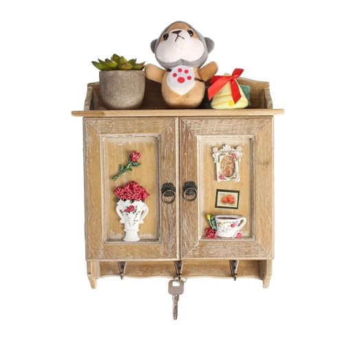 Schlüsselkasten Schlüsselkasten-Organizer im Retro-Stil mit Doppeltüren aus Holz, 9 Haken, Schlüsselschrank, an der Wand montierte Halterungen, for die Dekoration zu Hause und im Wohnzimmer(Style C) von ZHOUXYFDC