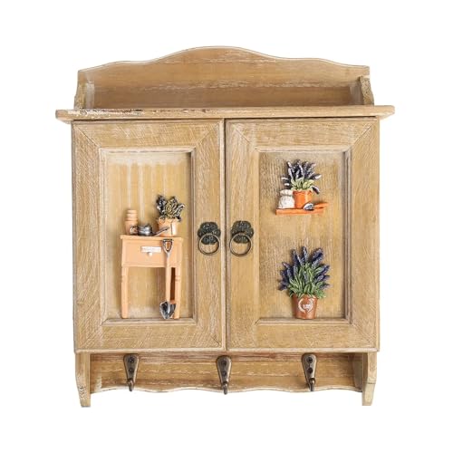 Schlüsselkasten Schlüsselkasten-Organizer im Retro-Stil mit Doppeltüren aus Holz, 9 Haken, Schlüsselschrank, an der Wand montierte Halterungen, for die Dekoration zu Hause und im Wohnzimmer(Style E) von ZHOUXYFDC