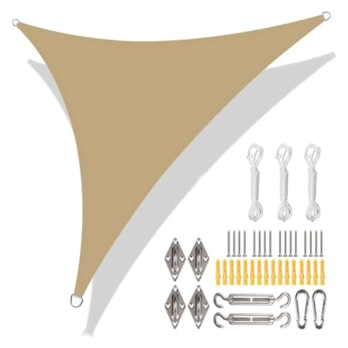 Sonnensegel Dreieckig 4 Größe 9 Farbe Wasserdicht Grau Schwarz Dreieck Sonnensegel Baldachin 98% UV Block Unterstände for Outdoor Hinterhof Markise Garten(Sand and 24pc,300x300x300cm) von ZHOUXYFDC