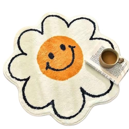 ZHOUXYFDC Anti Rutsch Matte Blumenteppich, Cartoon-Dekor, Teppich for Wohnzimmer, Schlafzimmer, Nachttisch, Smiley-Bodenmatte, rutschfeste Badematte(Little Sun,80cm) von ZHOUXYFDC