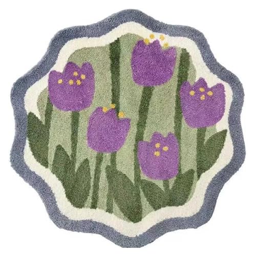 ZHOUXYFDC Anti Rutsch Matte Kaschmirimitat-Teppich, saugfähige Badematte, Badezimmer-rutschfeste Matten, Blumenmuster, Bodenplüsch, zotteliger Badeteppich(A 60 * 60cm) von ZHOUXYFDC