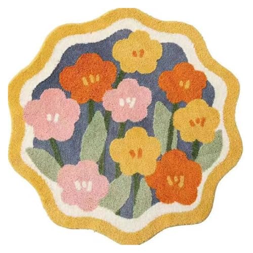 ZHOUXYFDC Anti Rutsch Matte Kaschmirimitat-Teppich, saugfähige Badematte, Badezimmer-rutschfeste Matten, Blumenmuster, Bodenplüsch, zotteliger Badeteppich(B 60 * 60cm) von ZHOUXYFDC