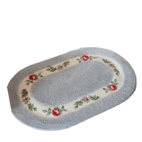 ZHOUXYFDC Anti Rutsch Matte Ovale Badezimmermatte,Badteppiche im Blumenstil,Lange Größe,Schlafzimmer,Balkonbodenteppiche,Badewannen-Seitenfußmatte for die Toilette,45 * 120cm(Blue,45x75cm) von ZHOUXYFDC