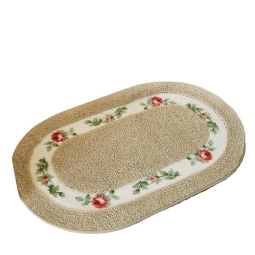 ZHOUXYFDC Anti Rutsch Matte Ovale Badezimmermatte,Badteppiche im Blumenstil,Lange Größe,Schlafzimmer,Balkonbodenteppiche,Badewannen-Seitenfußmatte for die Toilette,45 * 120cm(Brown,45x120cm) von ZHOUXYFDC